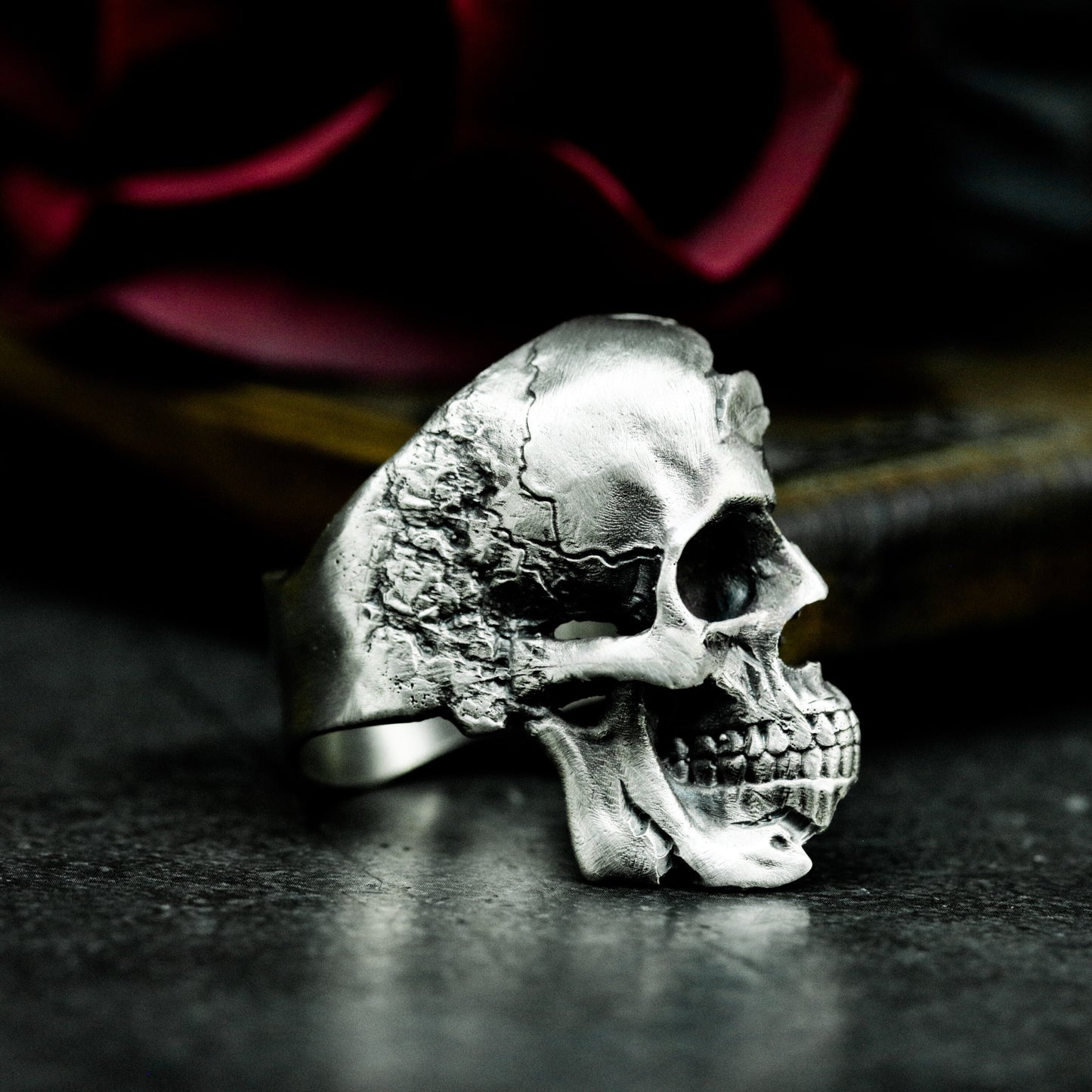 Half Skull Ring - 925 Silver Handmade Death & Decay