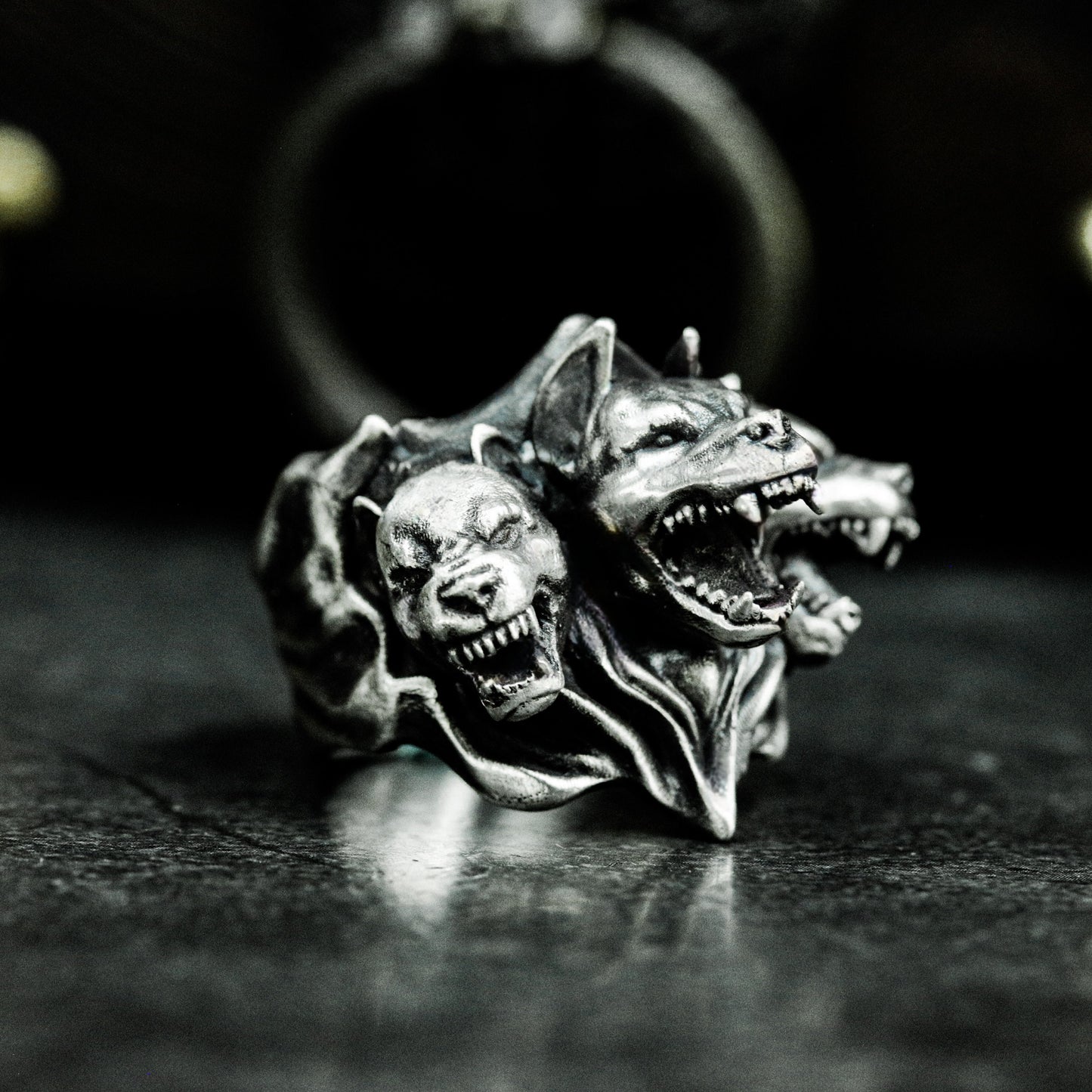 Hyena Trio Ring ¨C Handmade 925 Silver Snarling Pack Band
