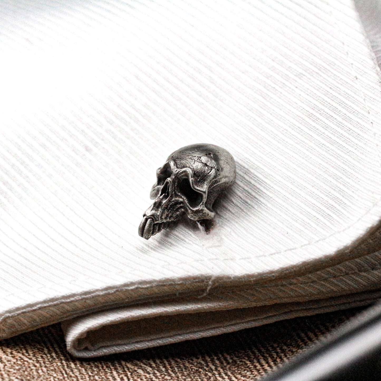 Obscene Bucktooth Skull Cufflinks - 925 Silver Handmade