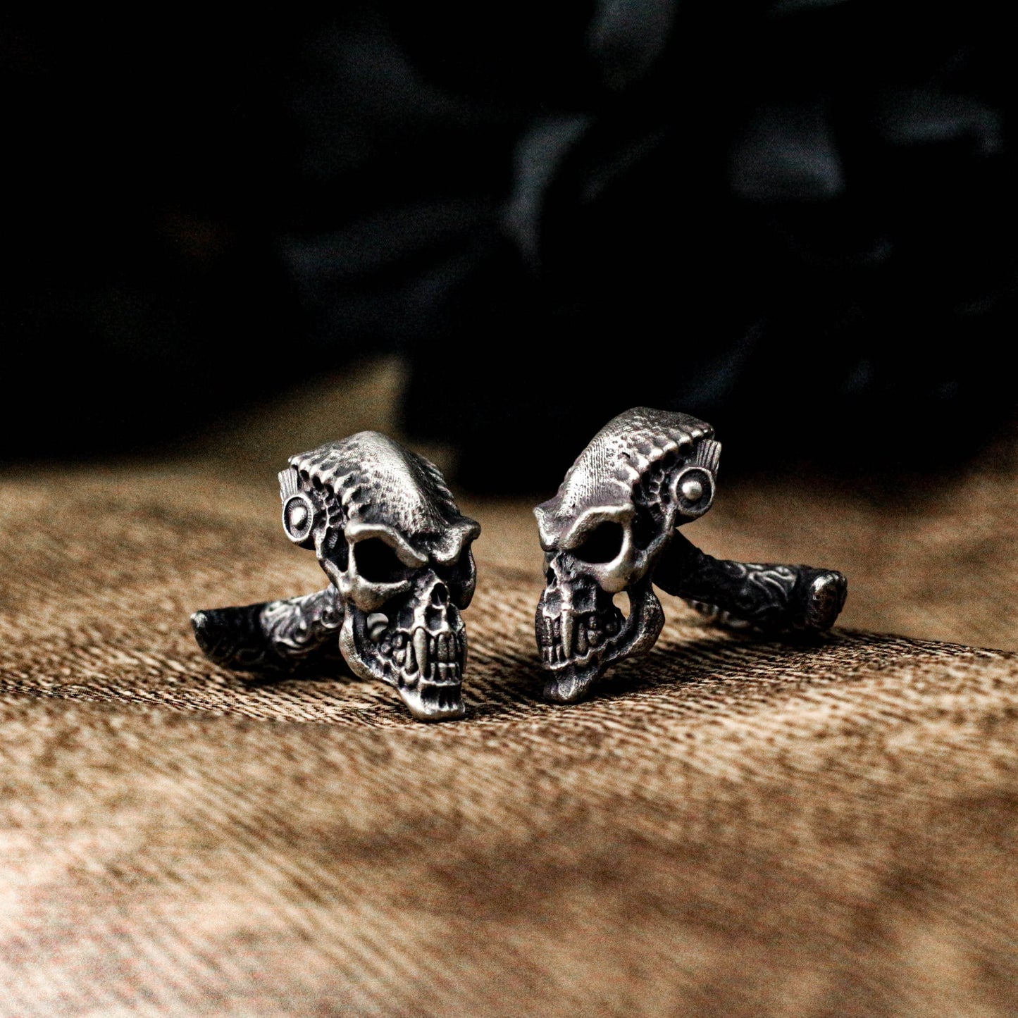 Skeleton Warrior Skull Cufflinks - 925 Sterling Silver Handmade
