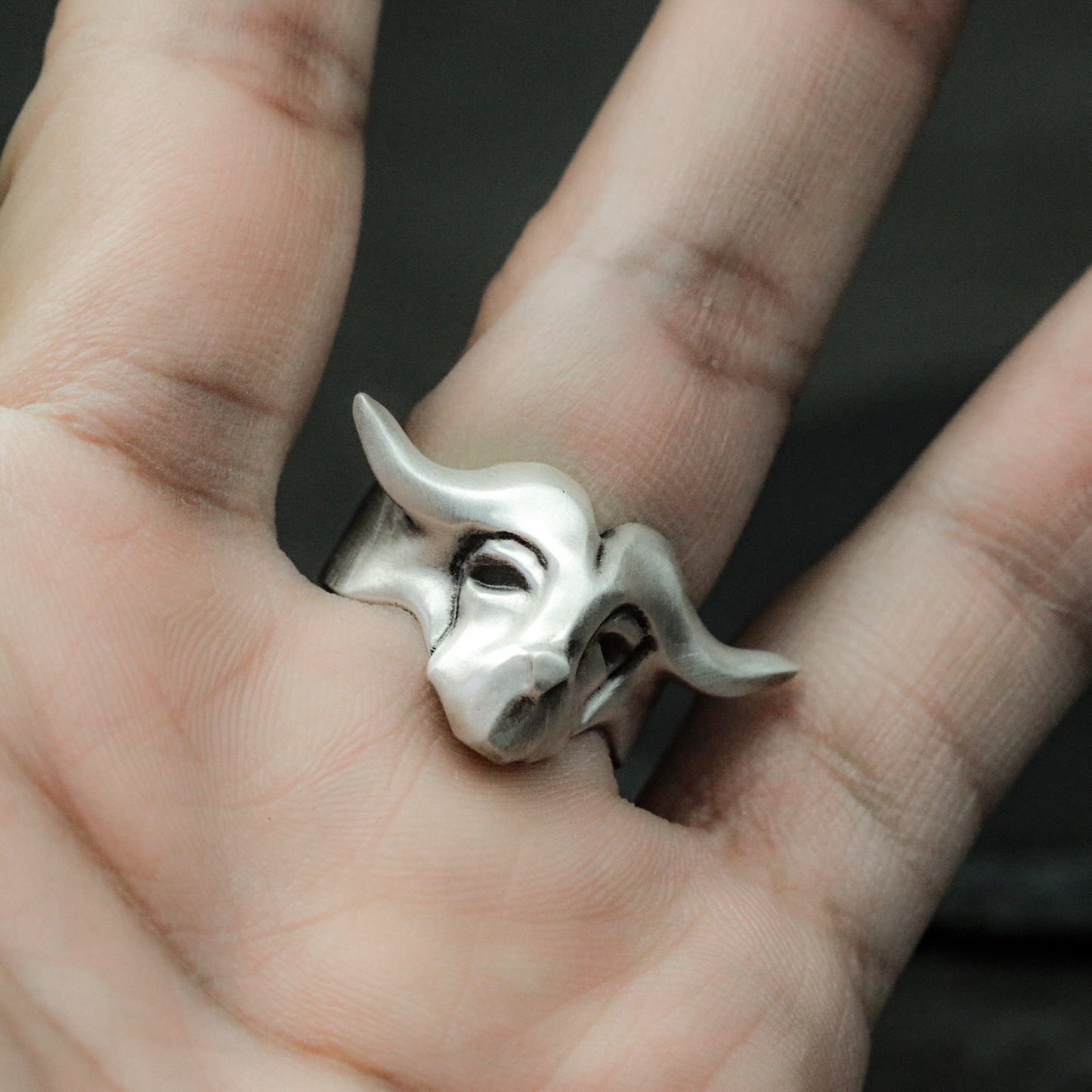 Bull Skull Ring ¨C 925 Silver Handmade