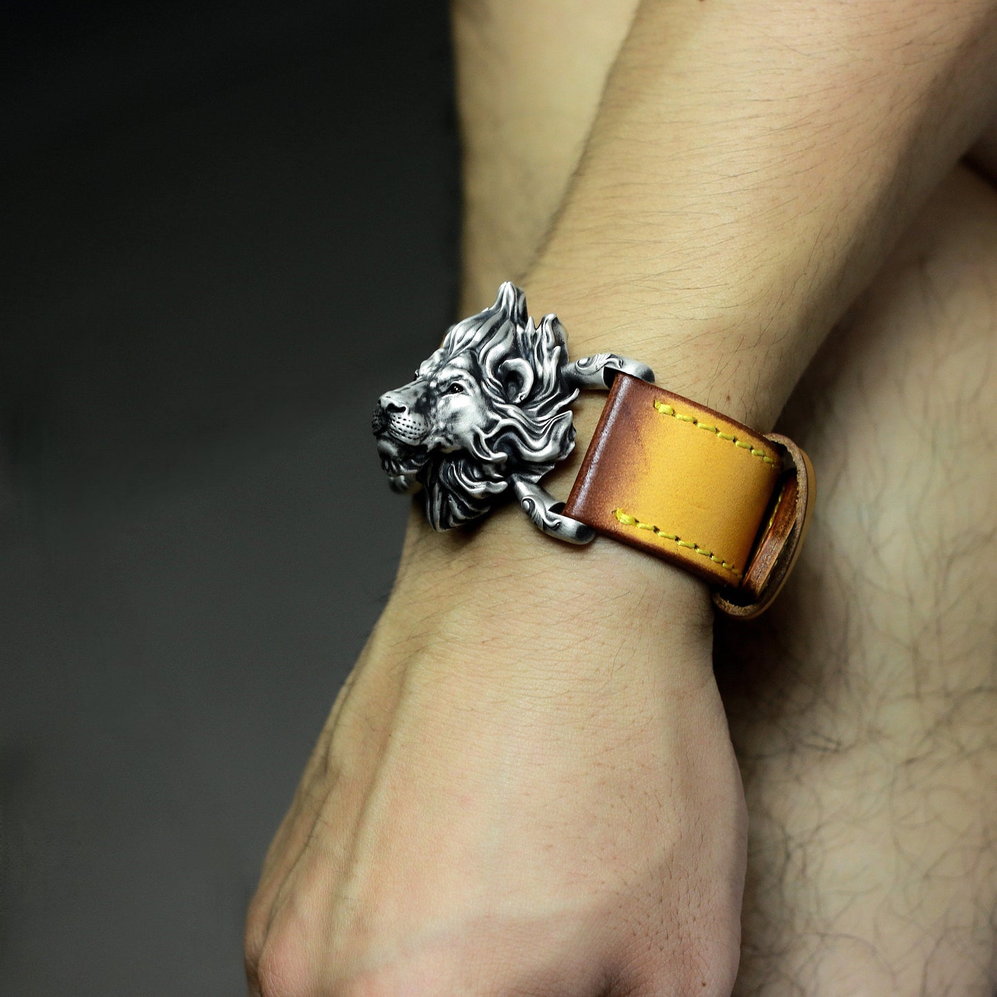 Lion Head Bracelet ¨C Handmade 925 Silver King of Jungle Wristband