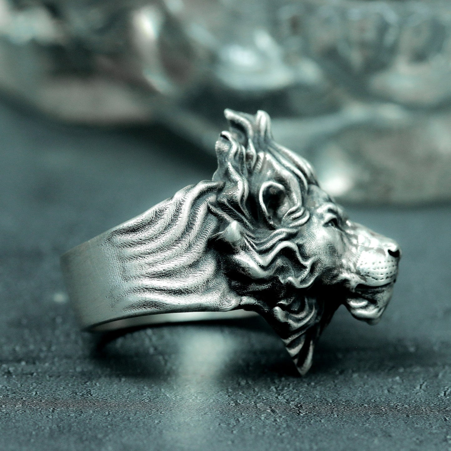 Flame Lion Ring ¨C Handmade 925 Silver Fierce Guardian Band