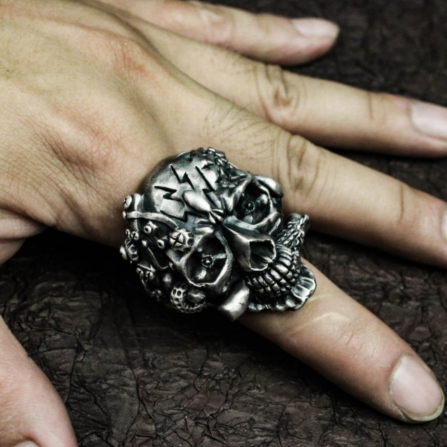 Retro Skull Ring ¨C Handmade 925 Silver Cyberpunk Gothic Band