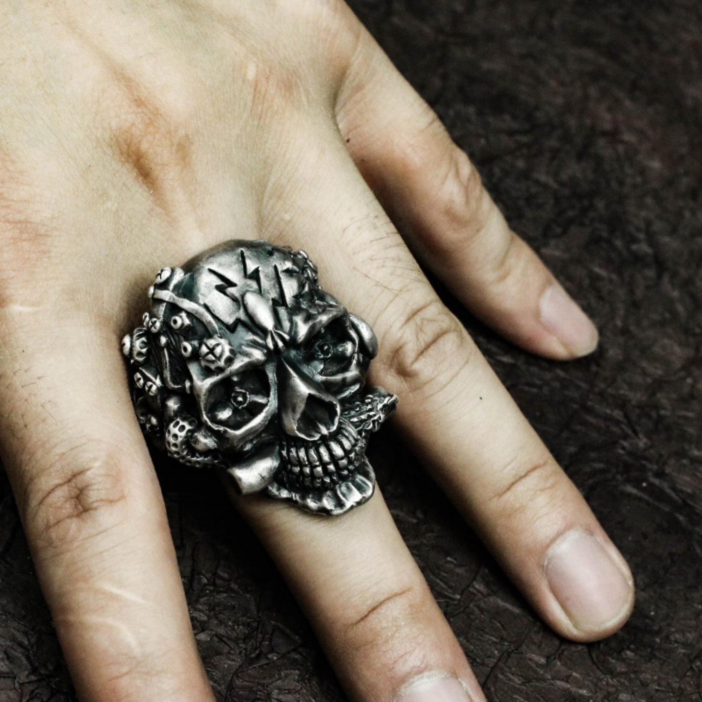 Retro Skull Ring ¨C Handmade 925 Silver Cyberpunk Gothic Band