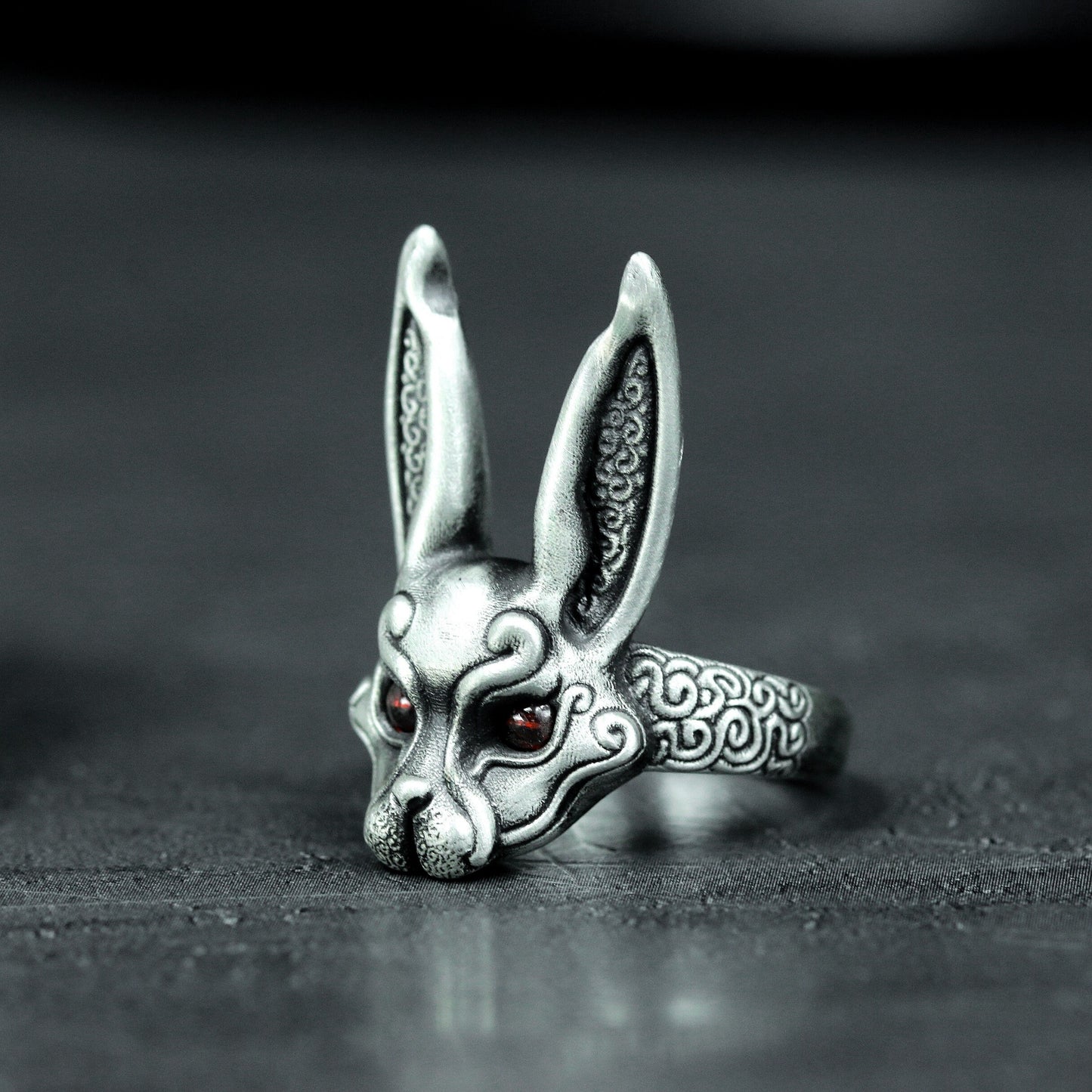 Red-Eyed Bunny Ring ¨C Handmade 925 Silver Dark Forest Band