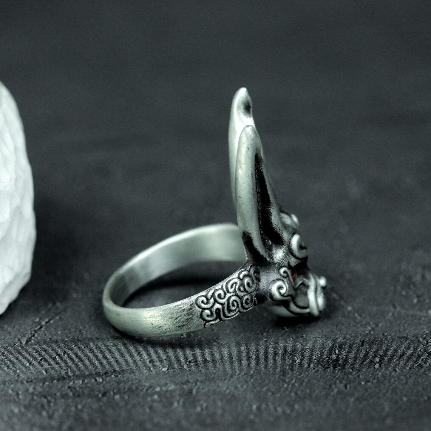 Red-Eyed Bunny Ring ¨C Handmade 925 Silver Dark Forest Band