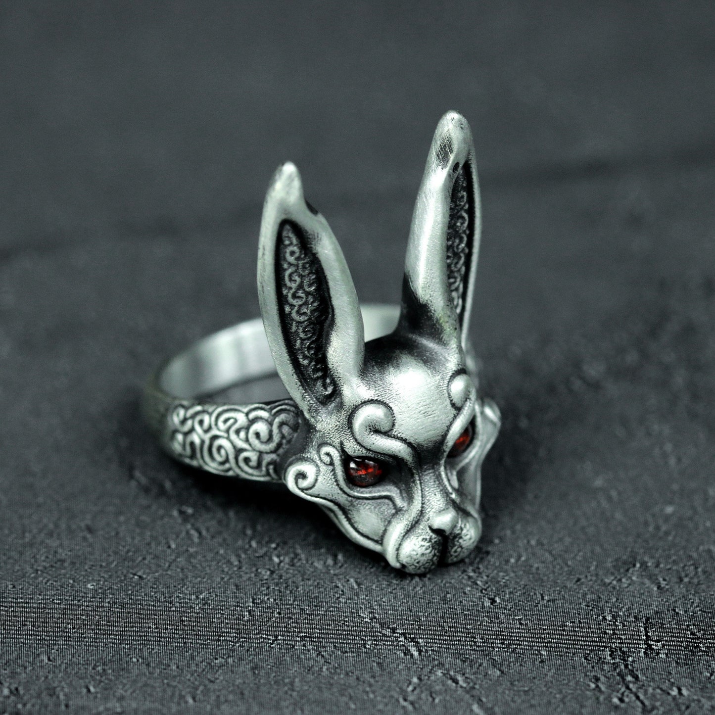 Red-Eyed Bunny Ring ¨C Handmade 925 Silver Dark Forest Band