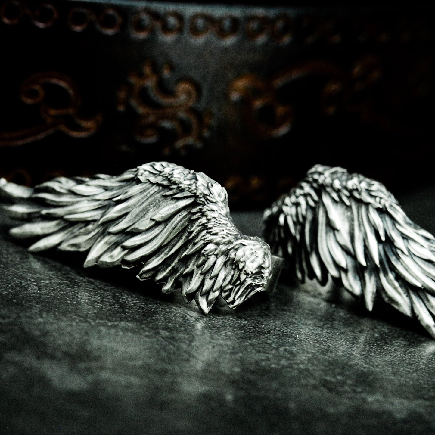 Soaring Wing Ring with Feathered Detail - 925 Sterling Silver Handmade