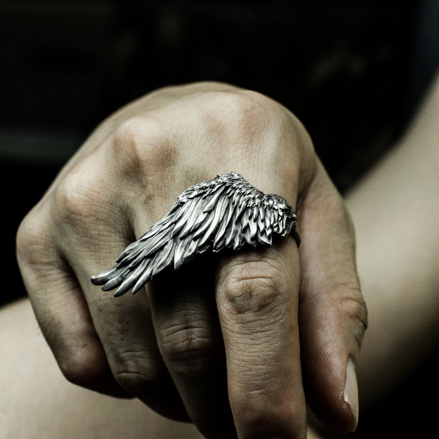 Soaring Wing Ring with Feathered Detail - 925 Sterling Silver Handmade