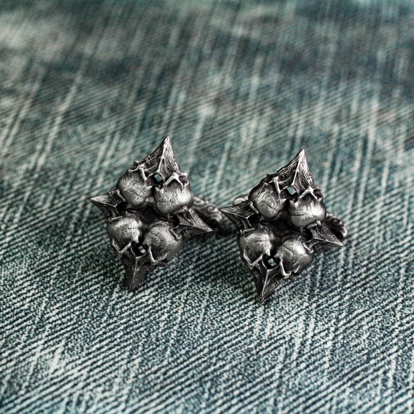 Playing Card Skull Cufflinks - 925 Sterling Silver Handmade