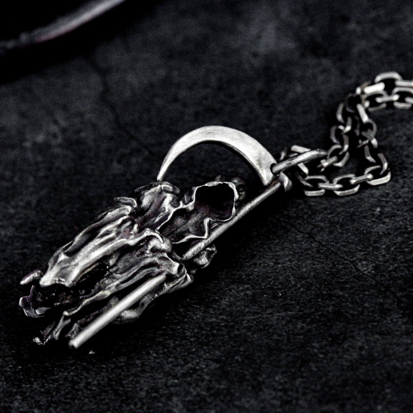 Hooded Reaper Pendant with Arched Blade ¨C 925 Sterling Silver Handmade
