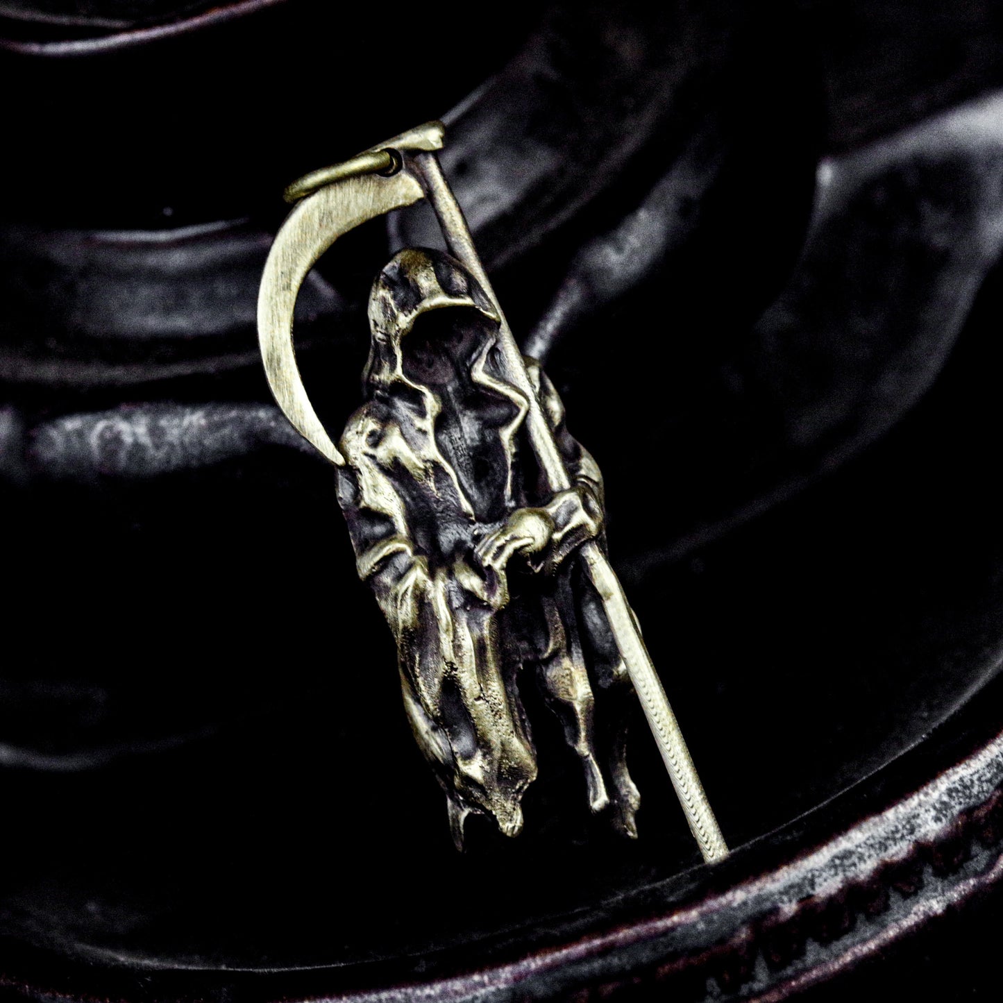 Hooded Reaper Pendant with Arched Blade ¨C 925 Sterling Silver Handmade