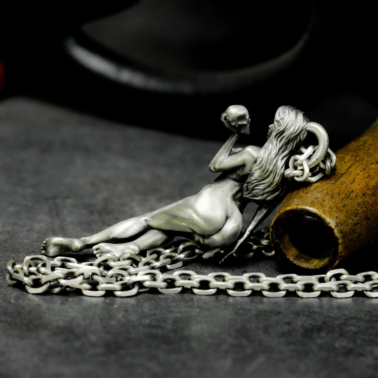 Witch & Skull Pendant - 925 Silver Handmade