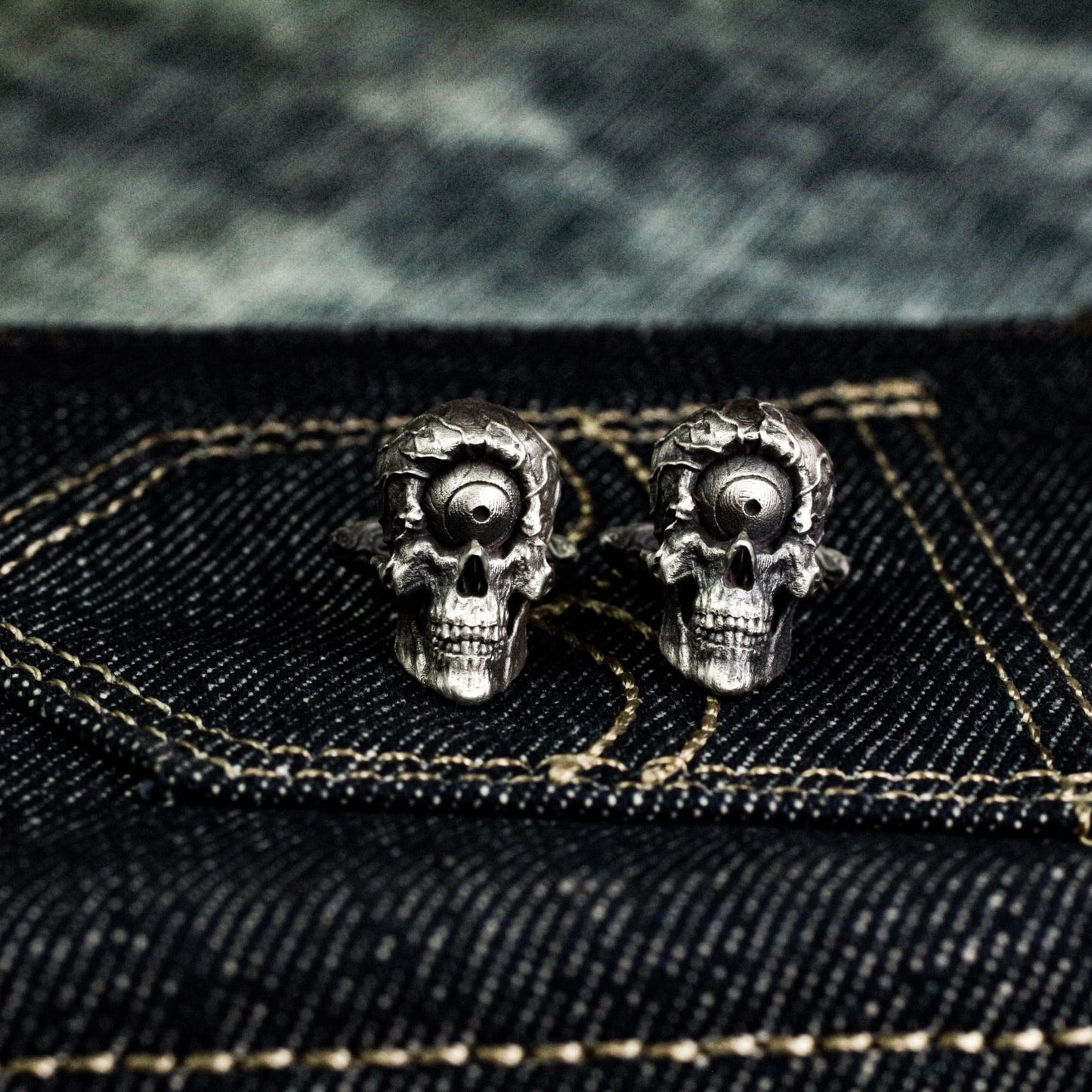 One-Eyed Skull Cufflinks, Scary Big Eyeballs - 925 Sterling Silver Handmade