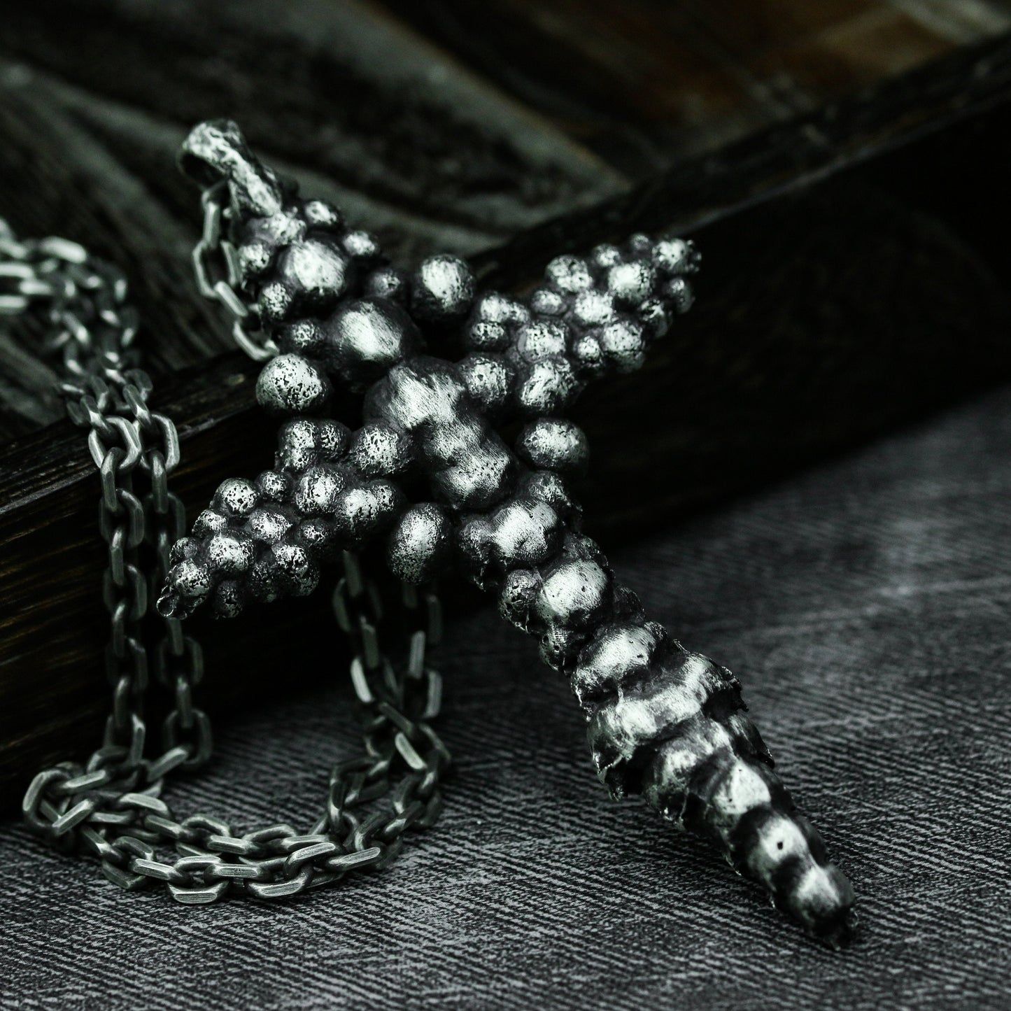 Skull Cross Pendant with Cluster Design ¨C 925 Sterling Silver Handmade