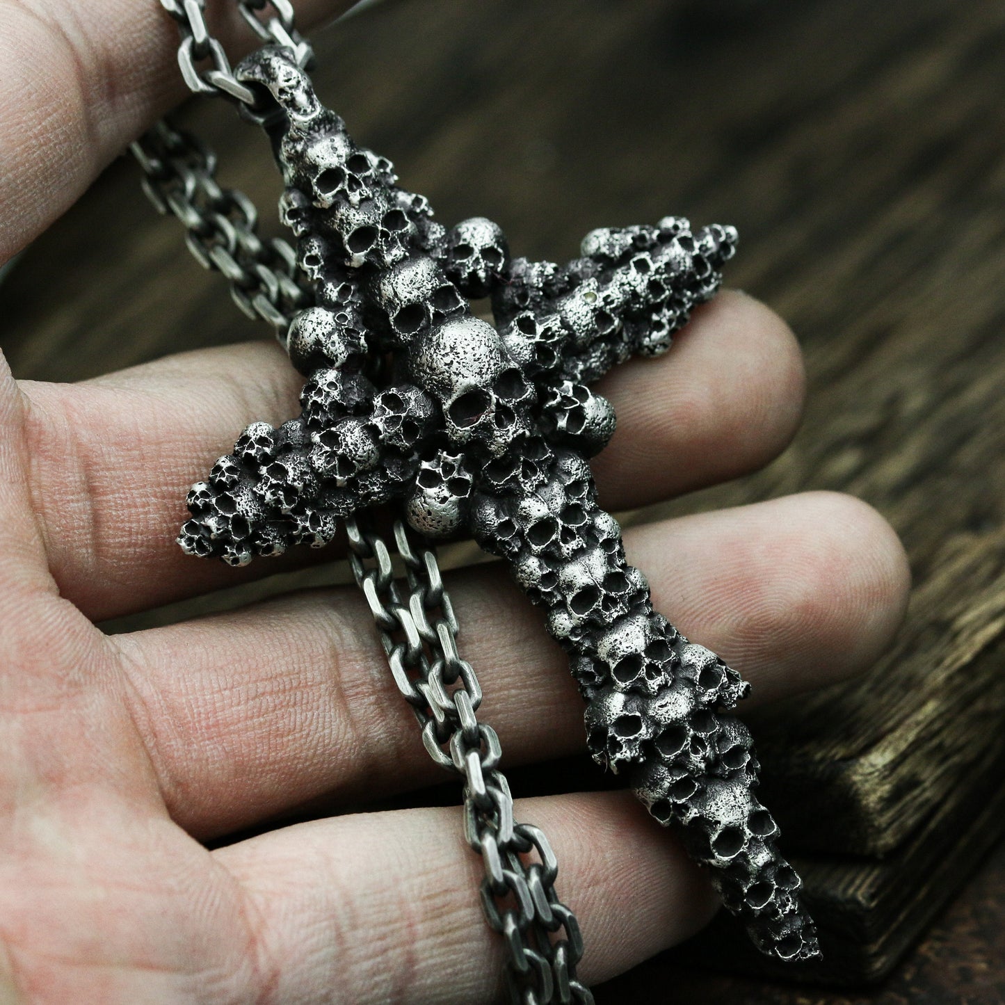 Skull Cross Pendant with Cluster Design ¨C 925 Sterling Silver Handmade