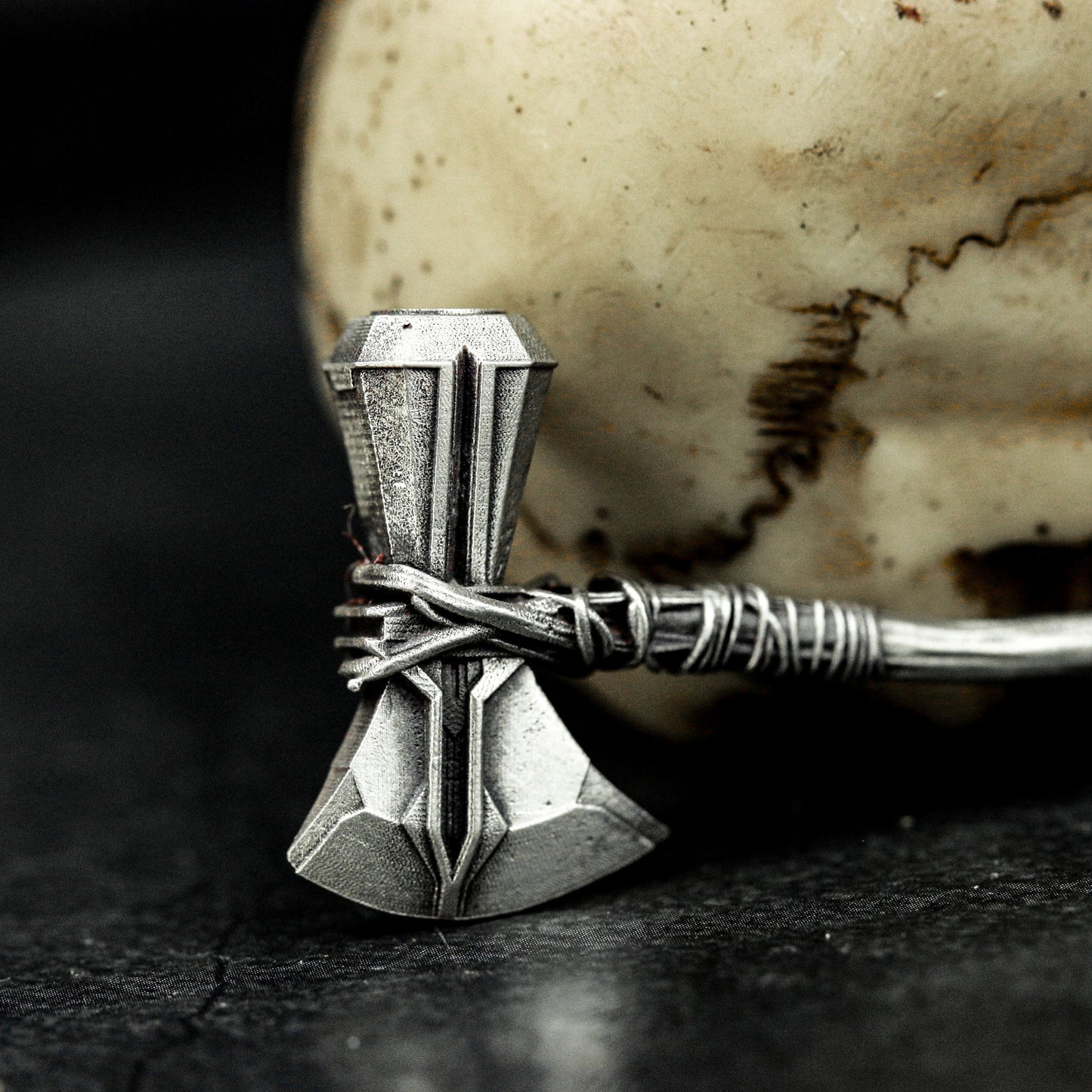 Small Battle Axe Pendant with Wrapped Grip - 925 Sterling Silver Handmade