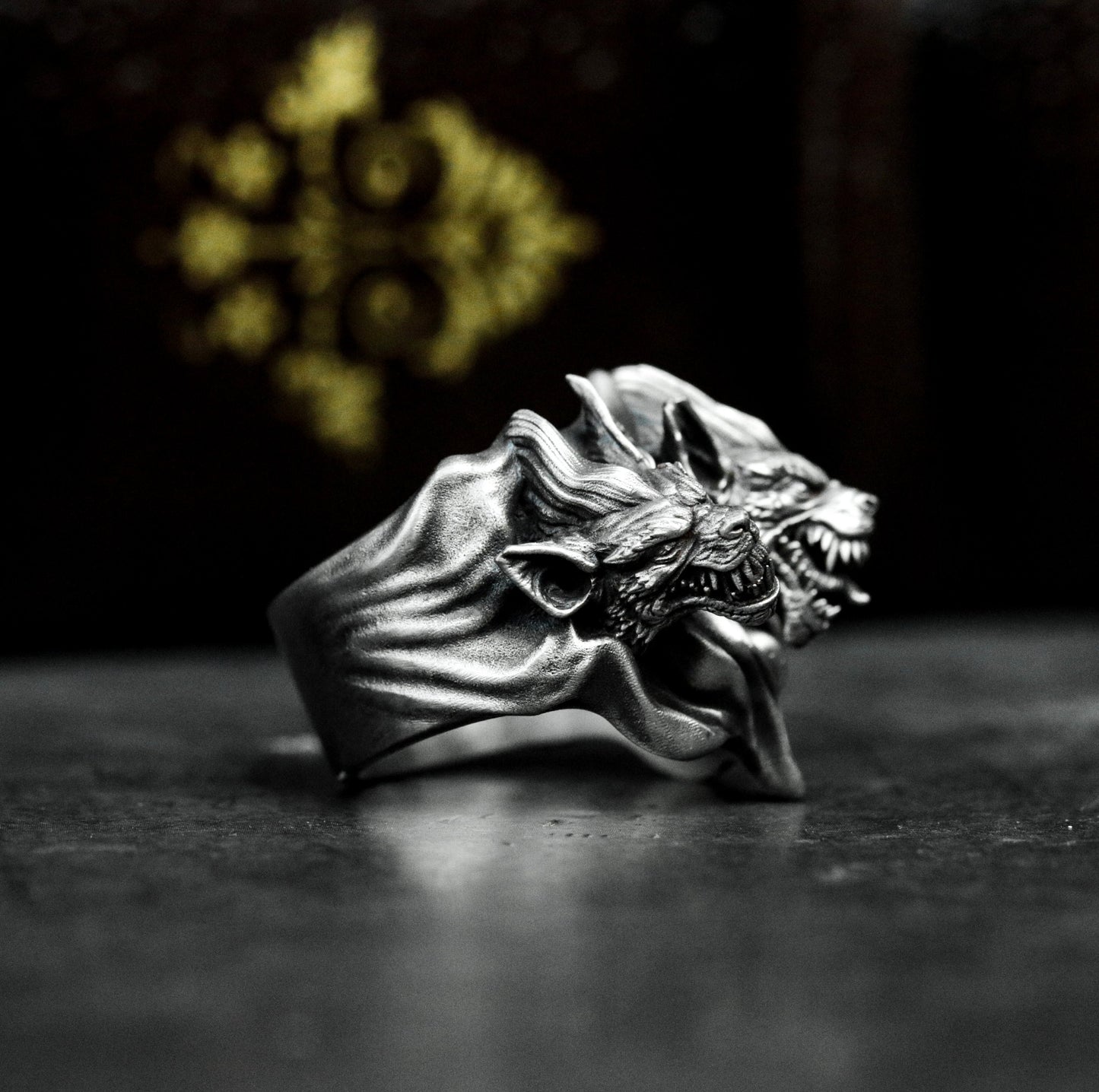Three Wolf Ring ¨C Handmade 925 Silver Triple Howl Beast Band
