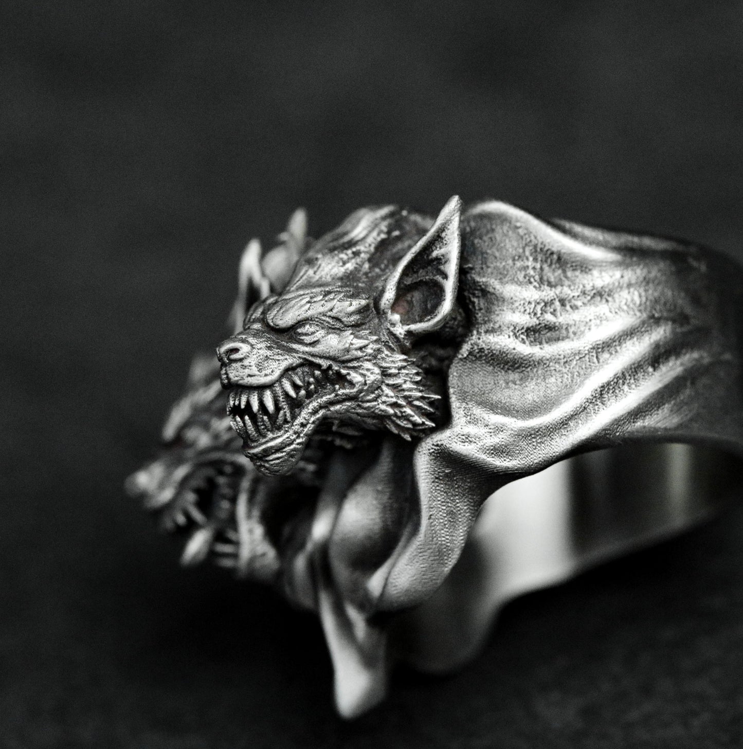 Three Wolf Ring ¨C Handmade 925 Silver Triple Howl Beast Band