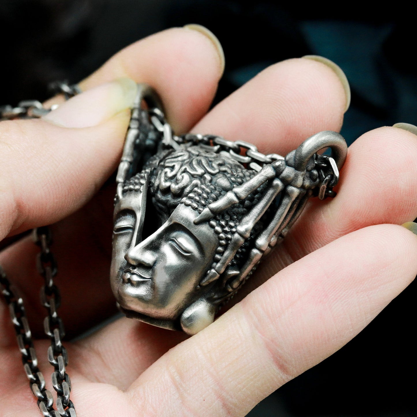 Guanyin Mask Pendant - 925 Silver Handmade Divine Expression