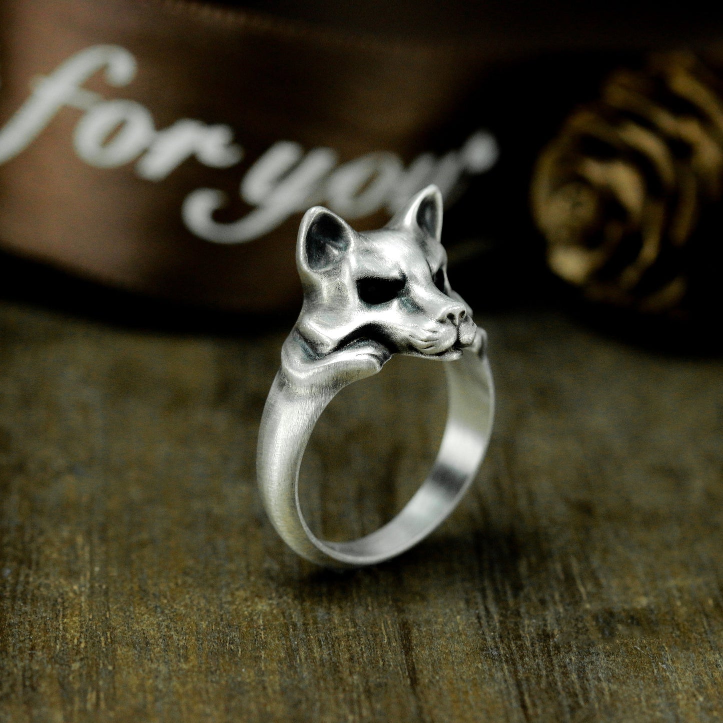 Wolf Skull Ring with Minimalist Form ¨C 925 Sterling Silver Handmade