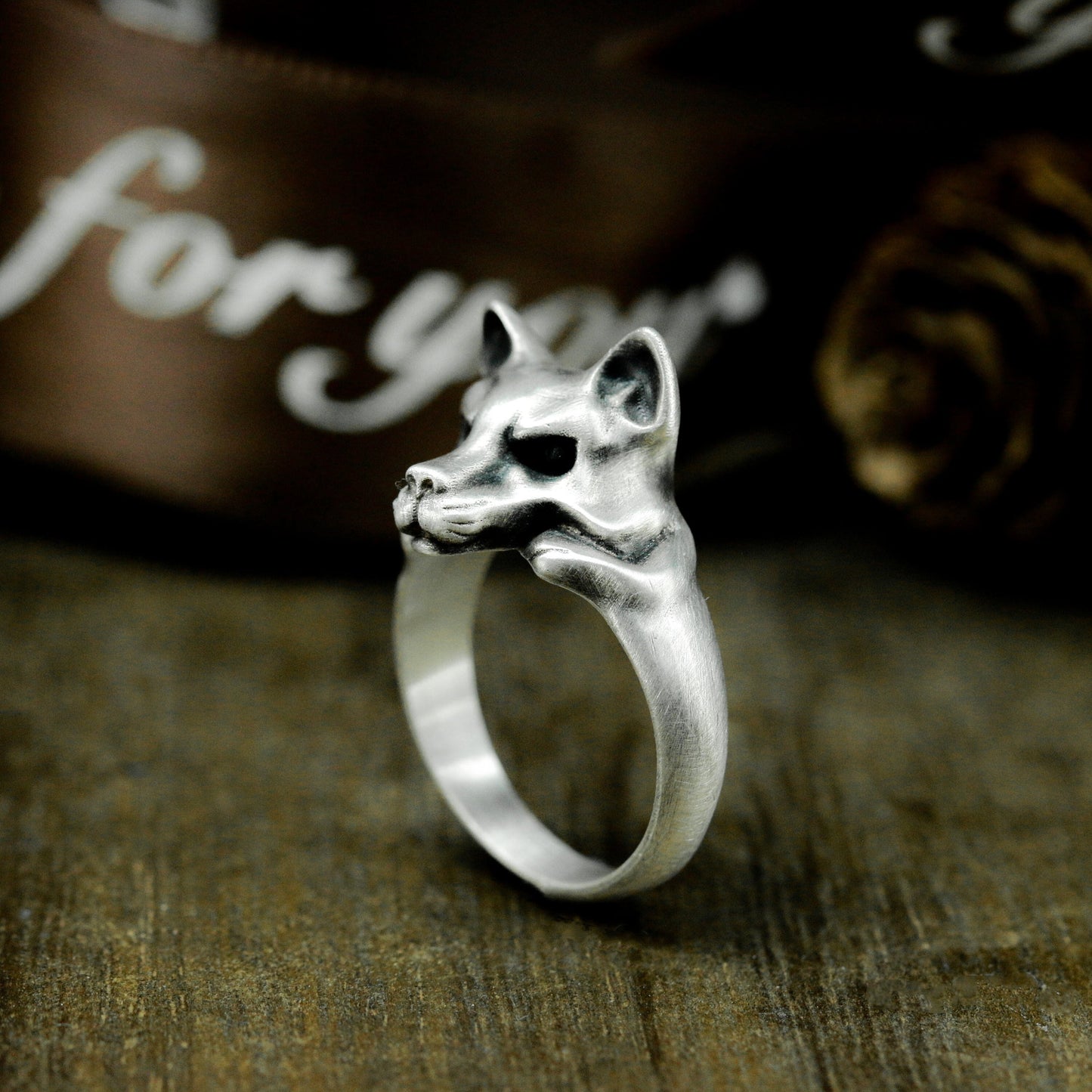 Wolf Skull Ring with Minimalist Form ¨C 925 Sterling Silver Handmade