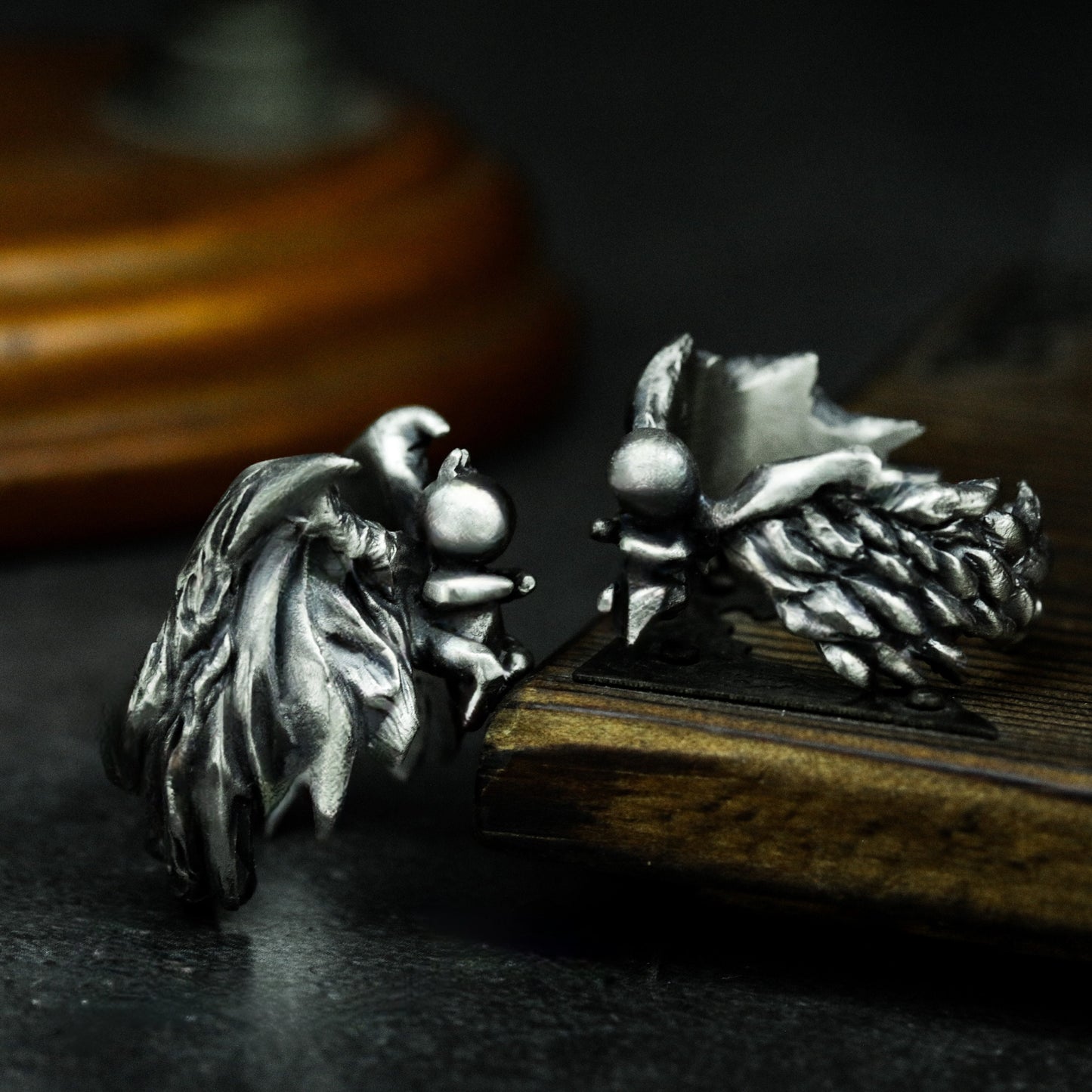 Angel & Demon Couple Rings Set - 925 Sterling Silver Handmade