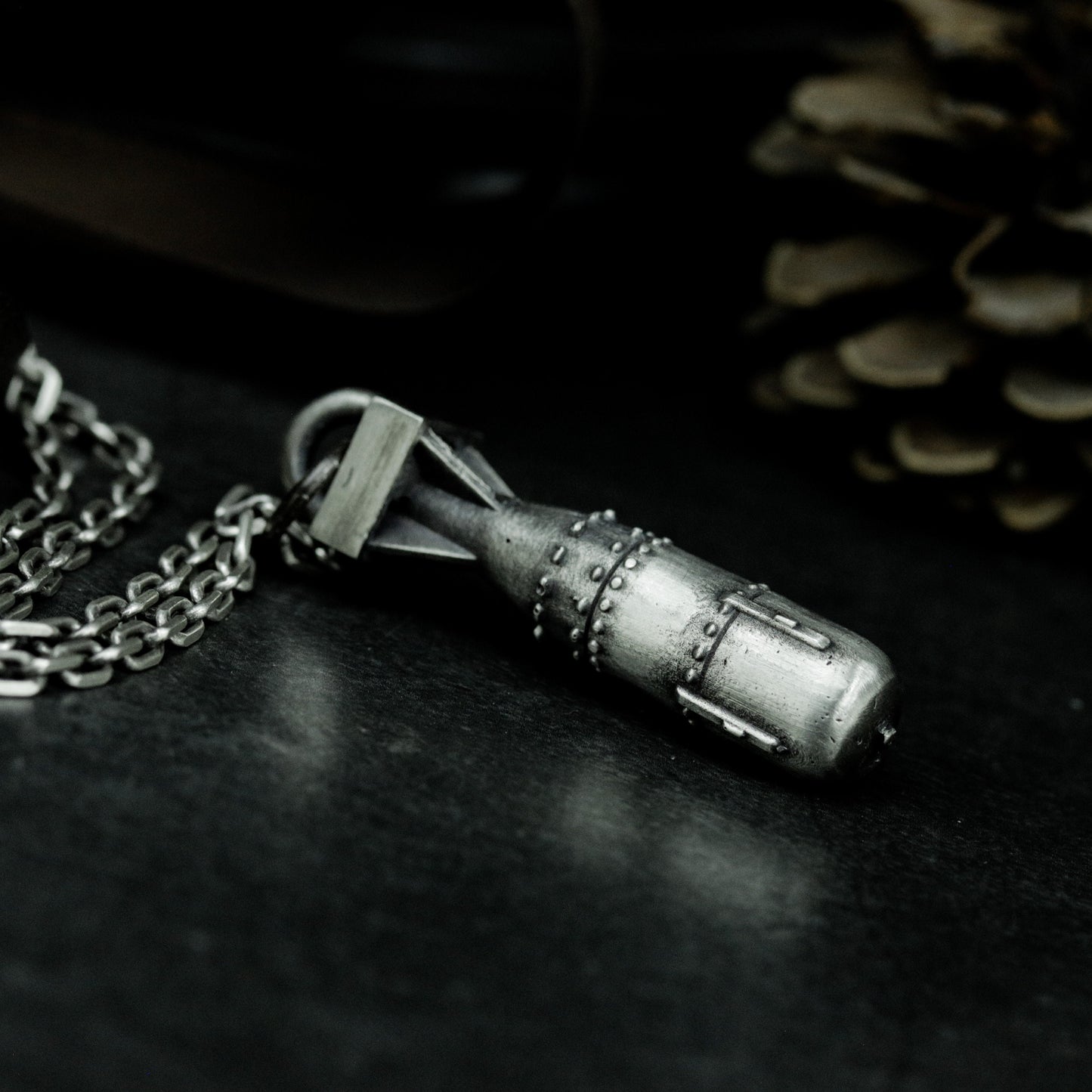 Missile Pendant with Industrial Texture - 925 Sterling Silver Handmade