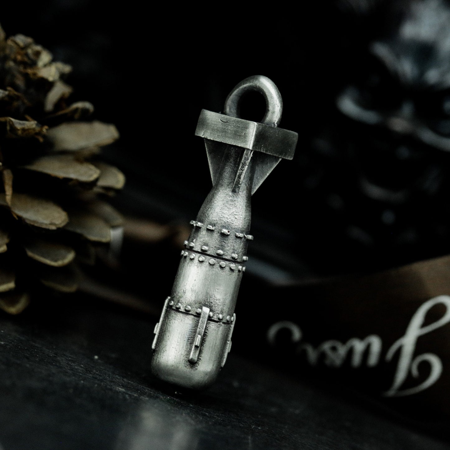 Missile Pendant with Industrial Texture - 925 Sterling Silver Handmade