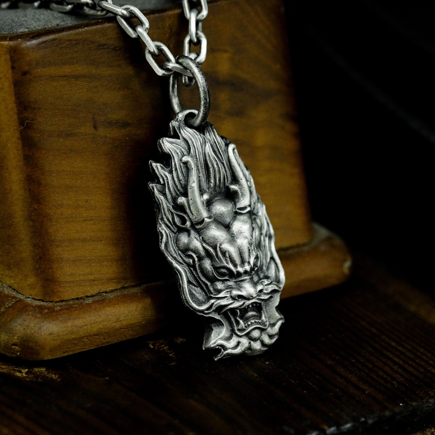 Flaming Dragon Head Pendant ¨C 925 Sterling Silver Handmade