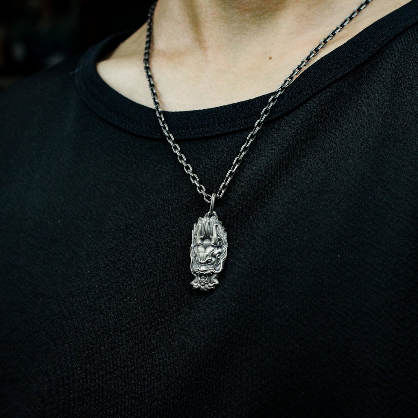 Flaming Dragon Head Pendant ¨C 925 Sterling Silver Handmade