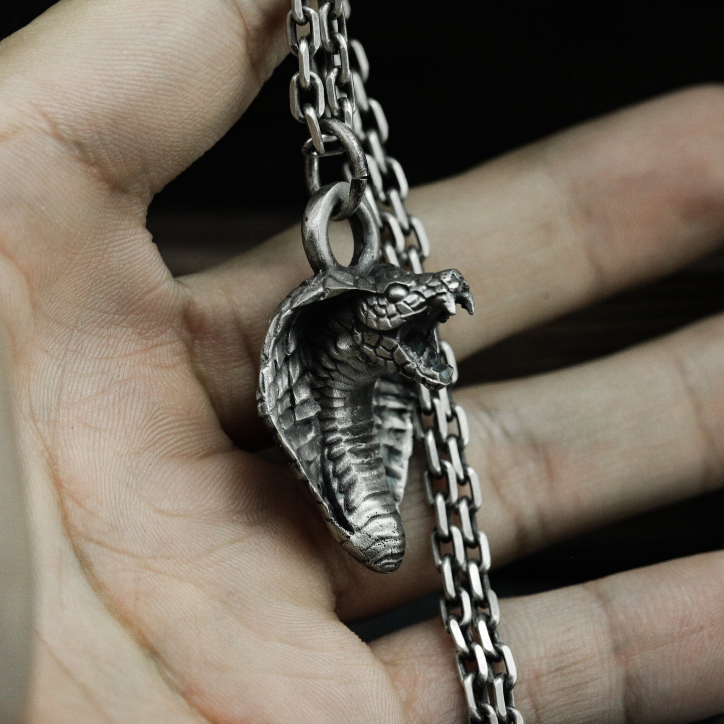 Cobra Head Pendant with Flared Hood ¨C 925 Sterling Silver Handmade