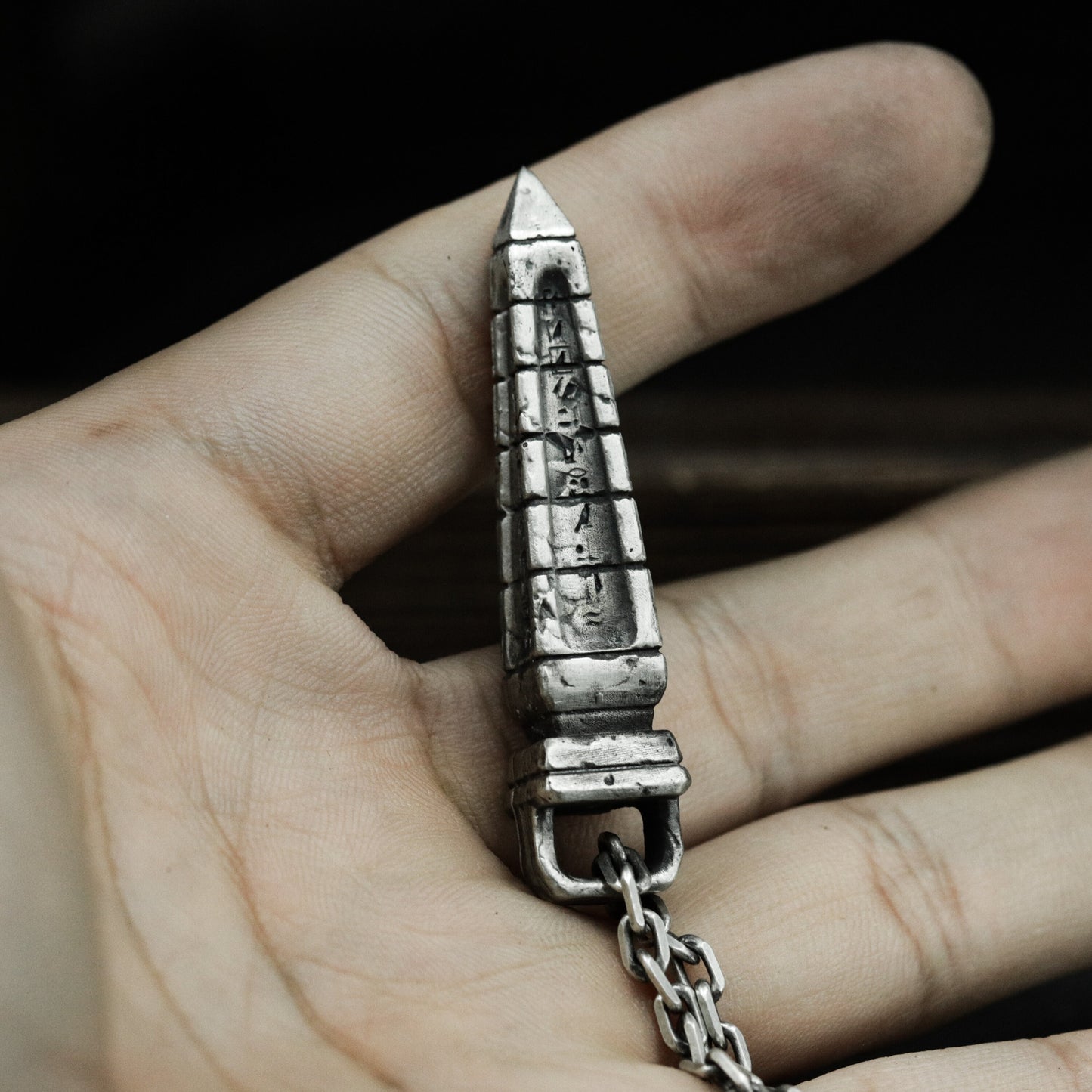 Engraved Ritual Dagger Pendant - 925 Sterling Silver Handmade