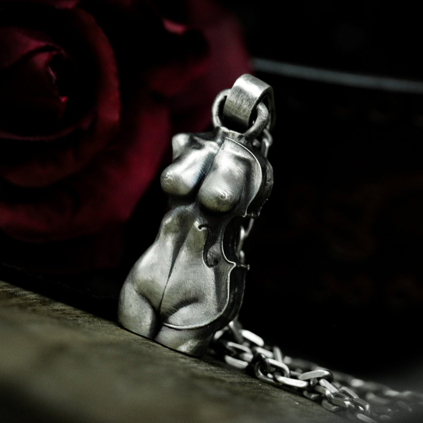 Violin Nude Woman Pendant - 925 Silver Handmade