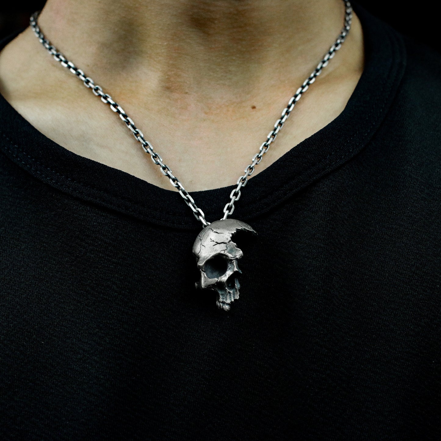 Broken Skull Pendant - 925 Silver Handmade Gothic Relic
