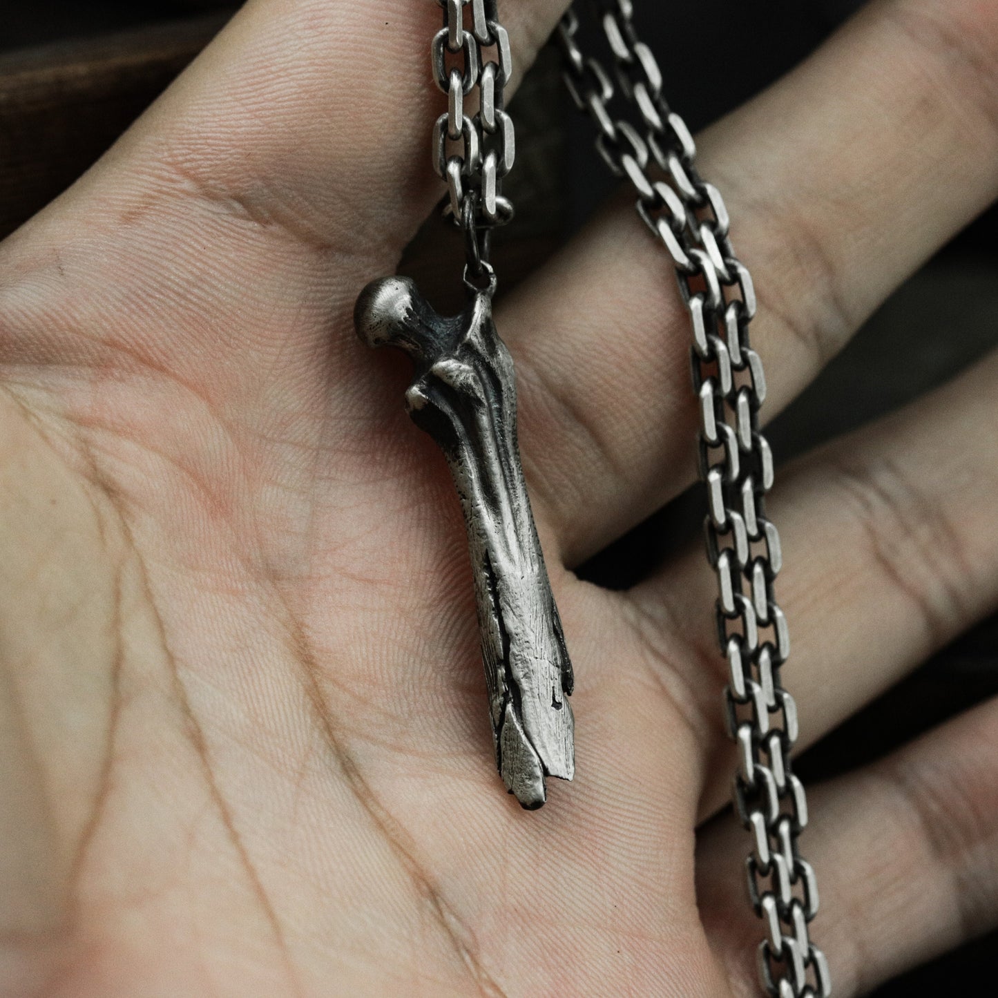 Femur Bone Pendant - 925 Silver Handmade Anatomical Totem