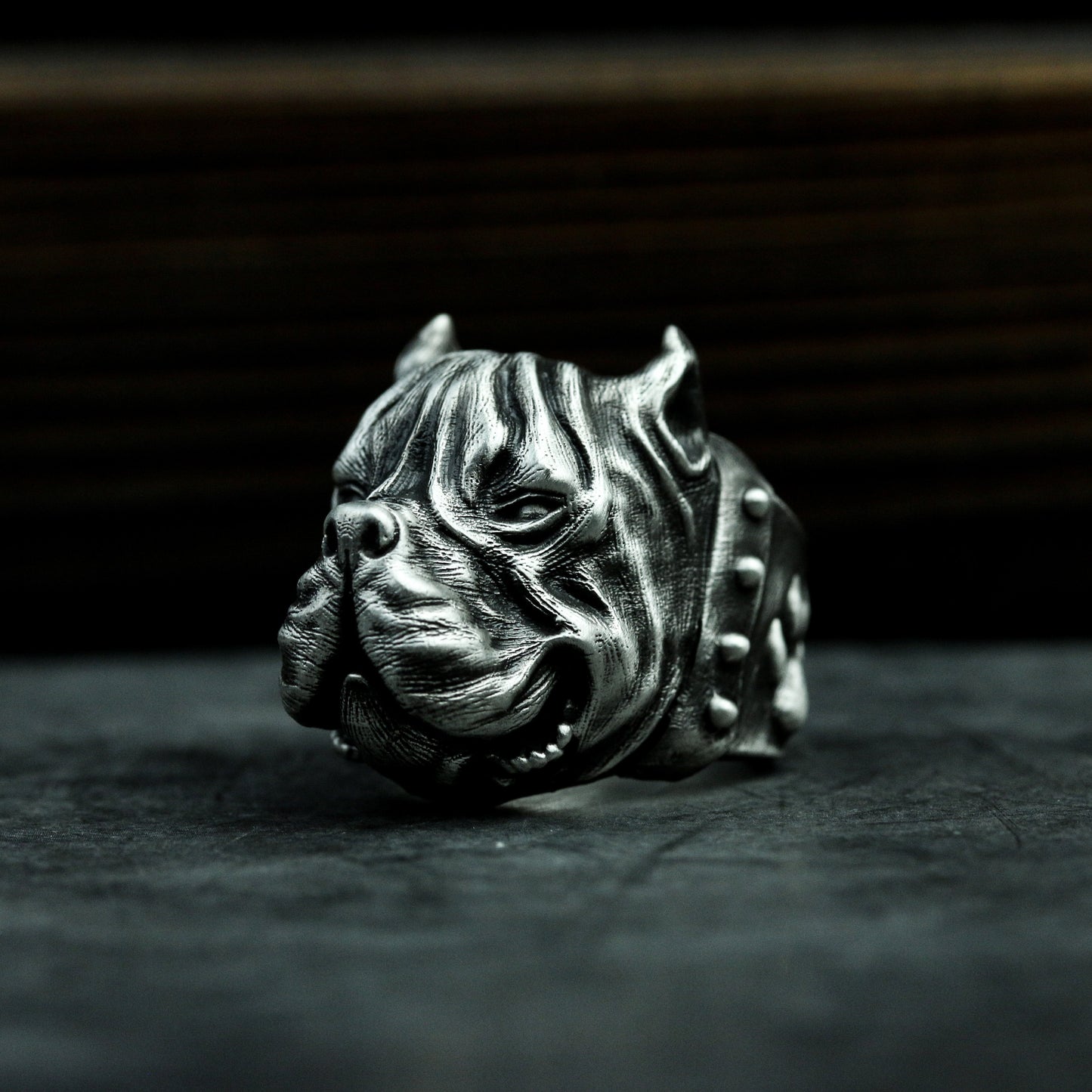 Bulldog Ring - 925 Silver Handmade Wrinkled Warrior