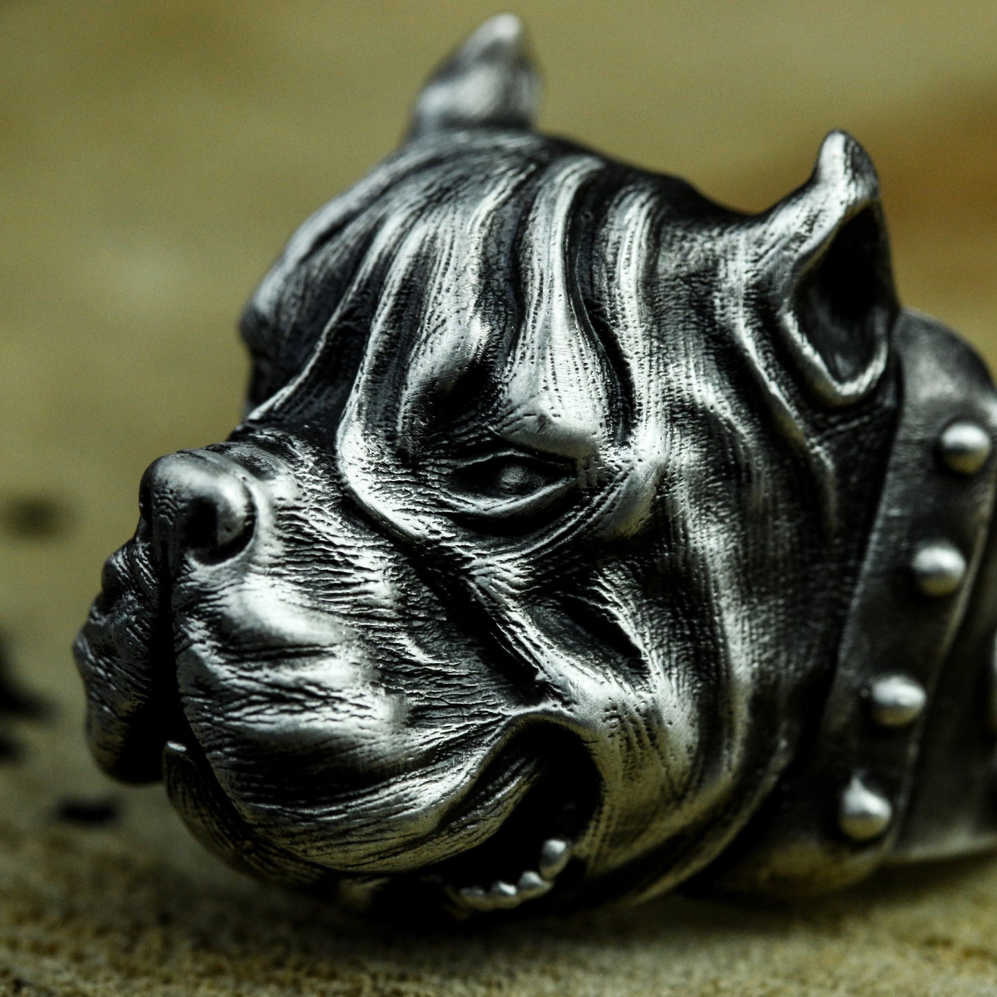 Bulldog Ring - 925 Silver Handmade Wrinkled Warrior