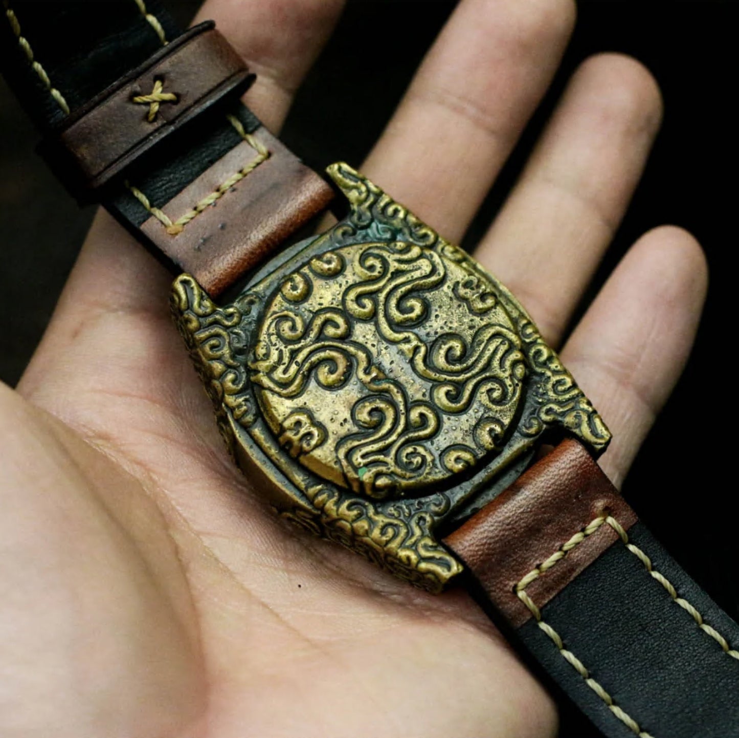 Skull Leather Watch Bracelet - 925 Silver Handmade