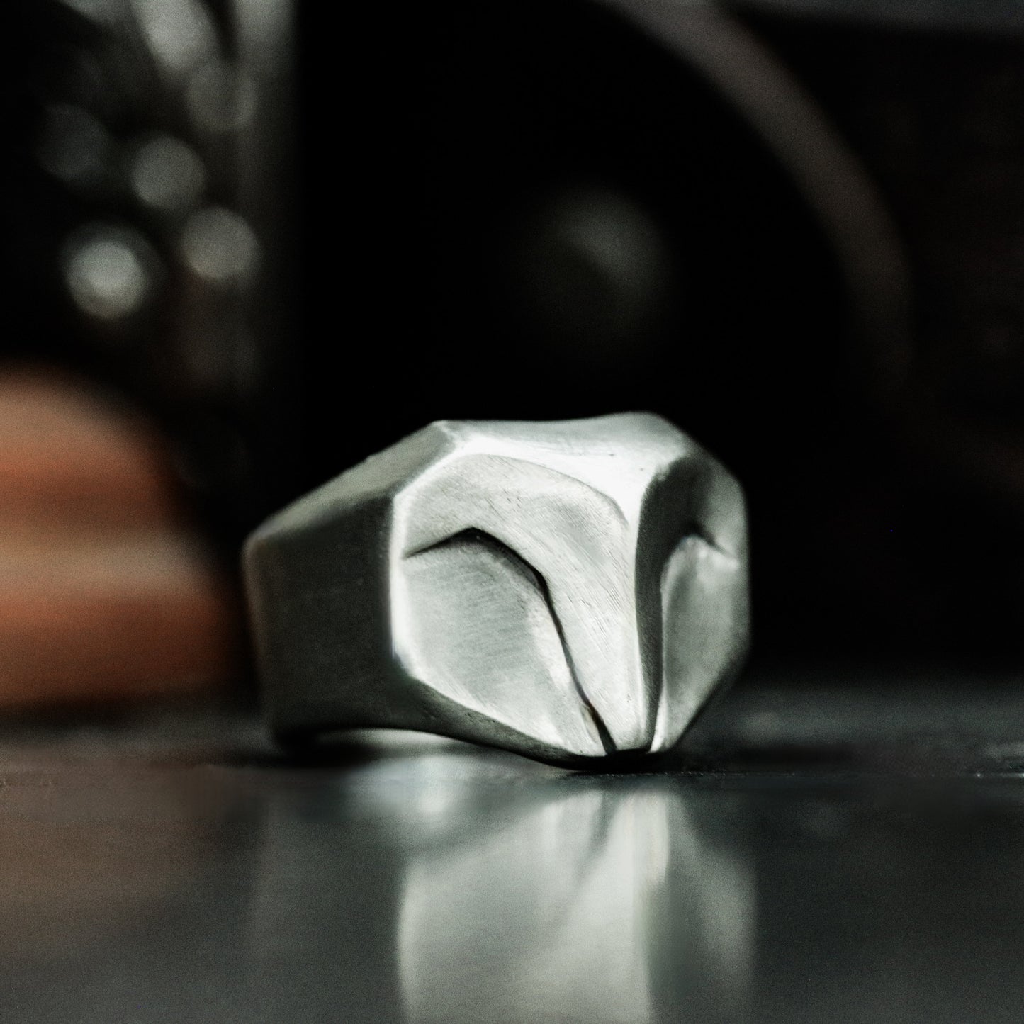 Warrior Mask Ring with Bold Lines - 925 Sterling Silver Handmade