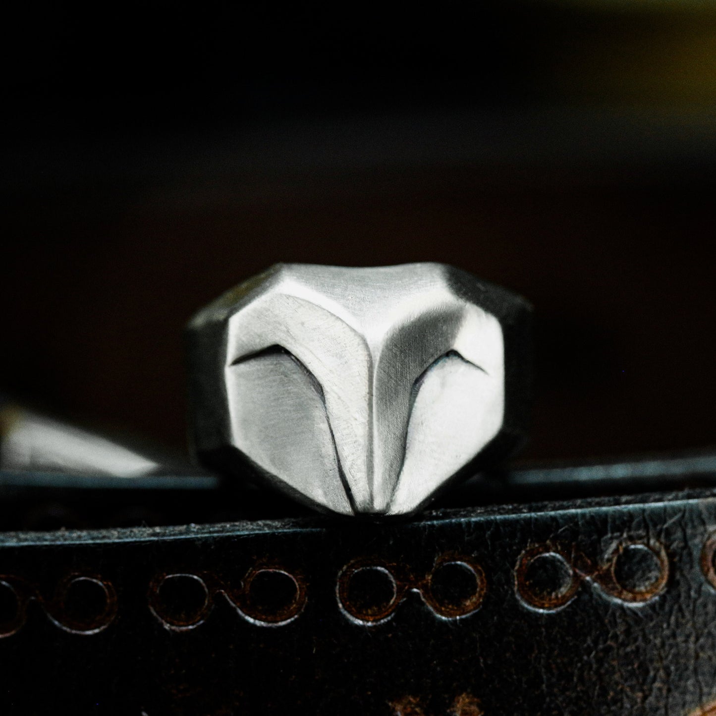 Warrior Mask Ring with Bold Lines - 925 Sterling Silver Handmade