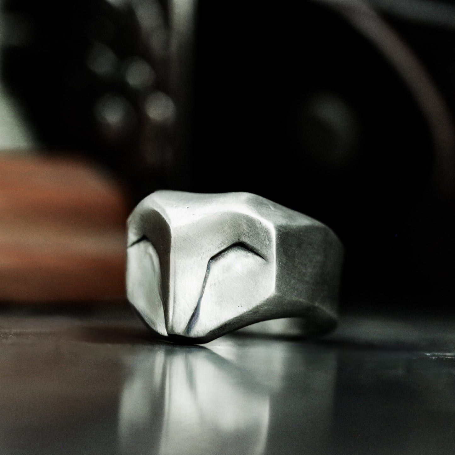 Warrior Mask Ring with Bold Lines - 925 Sterling Silver Handmade