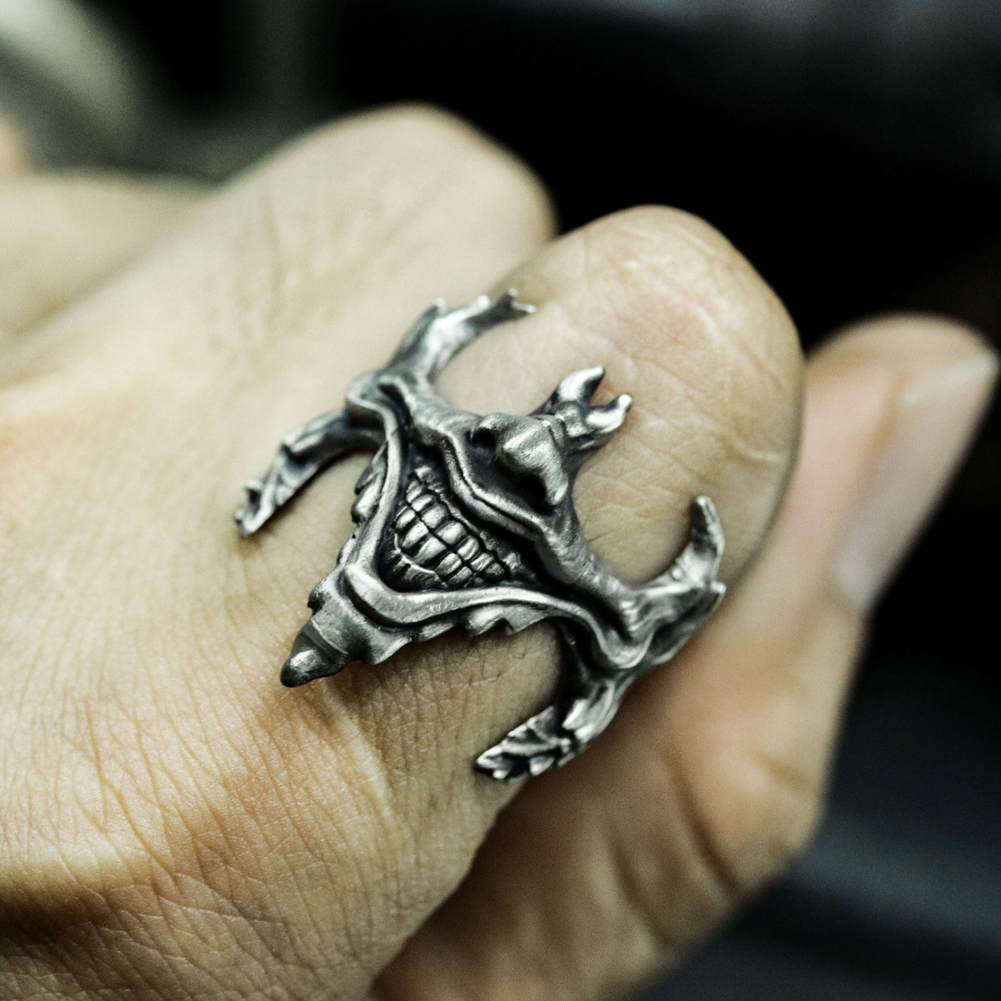 Joker Smile Ring ¨C Handmade 925 Silver Evil Grin Band