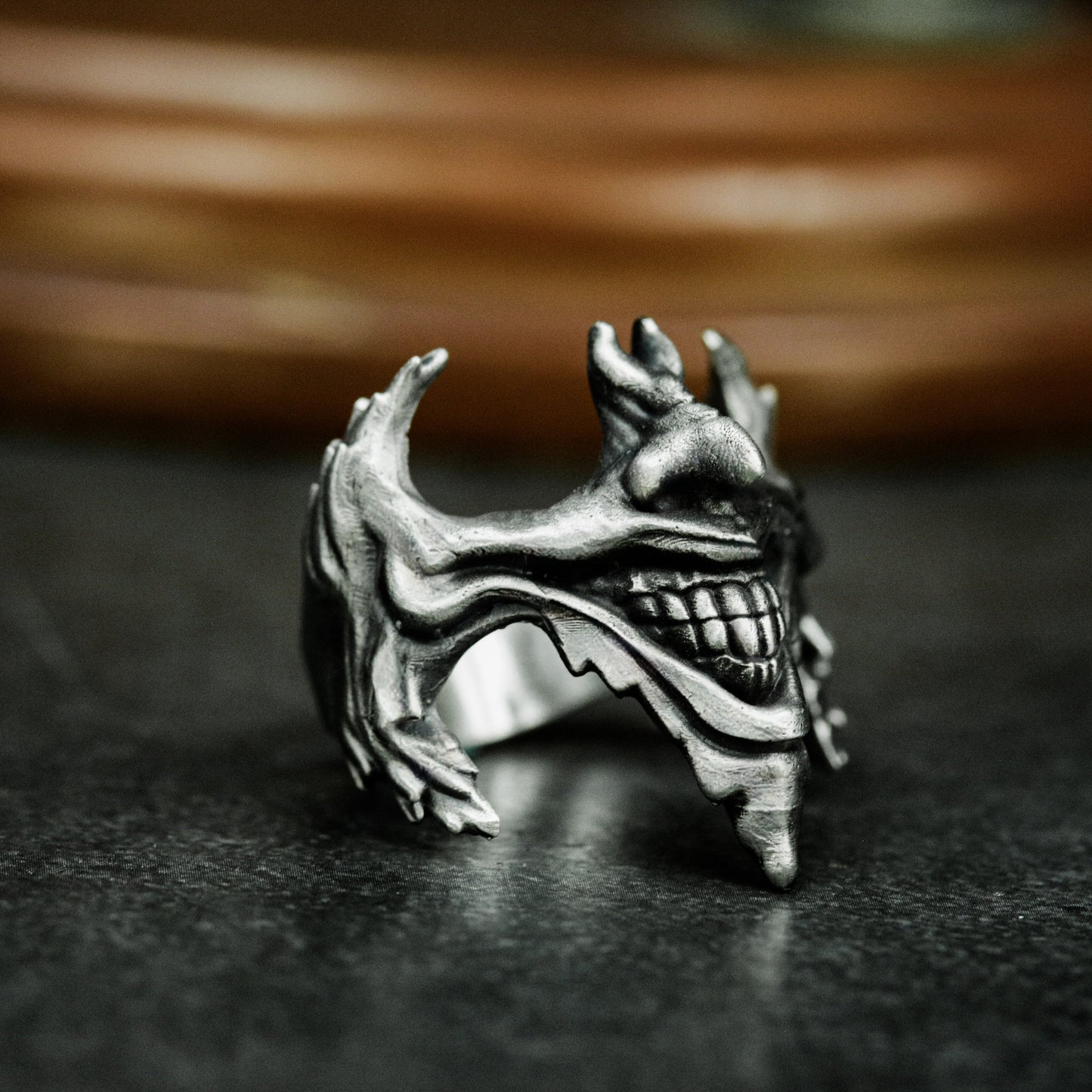 Joker Smile Ring ¨C Handmade 925 Silver Evil Grin Band