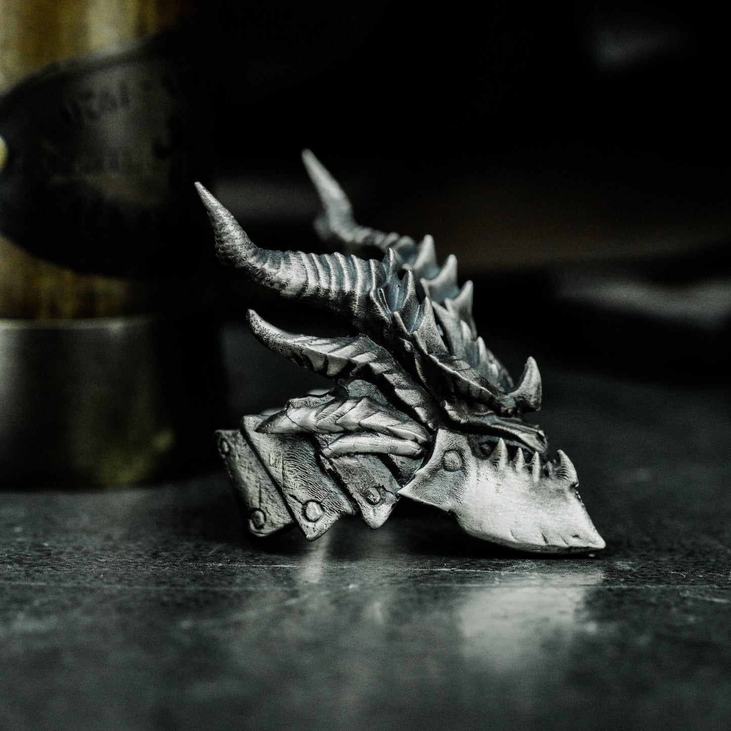 Horned Demon Ring with Gothic Carving ¨C 925 Sterling Silver Handmade