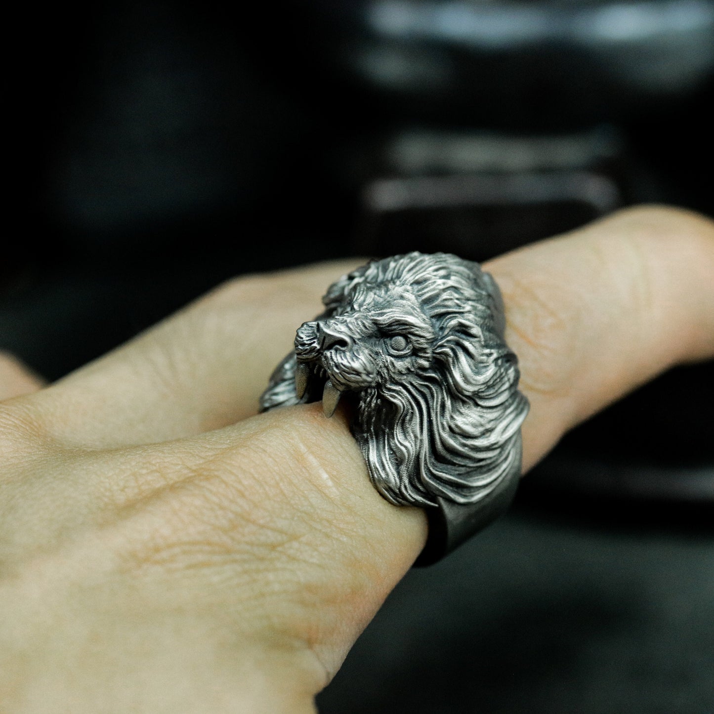 Lion Mask Ring ¨C Handmade 925 Silver Gothic Beast Band