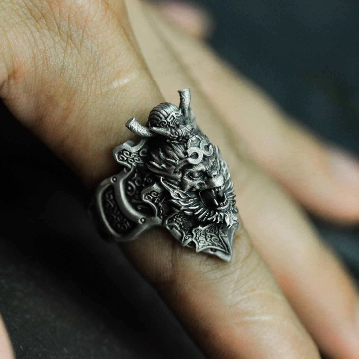 Demon Monkey King Ring with Tribal Armor - 925 Sterling Silver Handmade