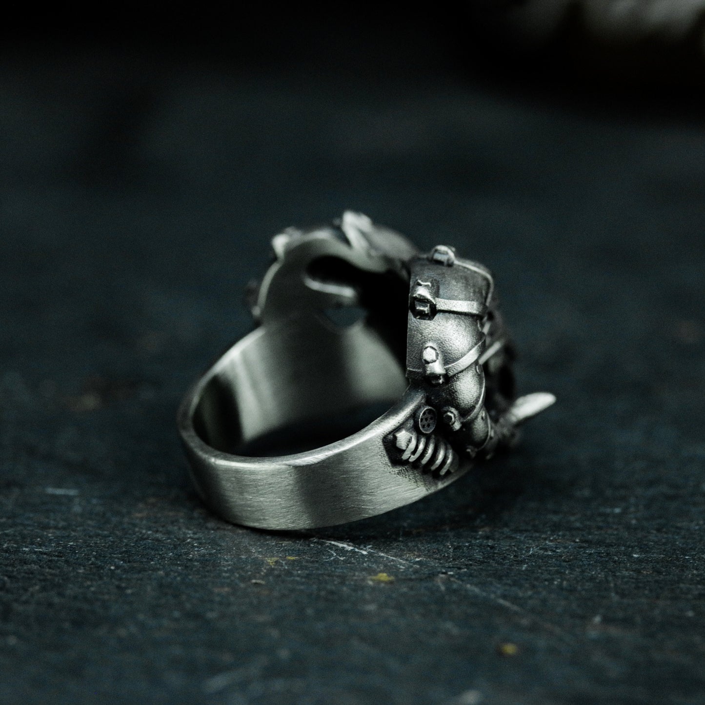 Ram Skull Ring with Mechanical Plating ¨C 925 Sterling Silver Handmade