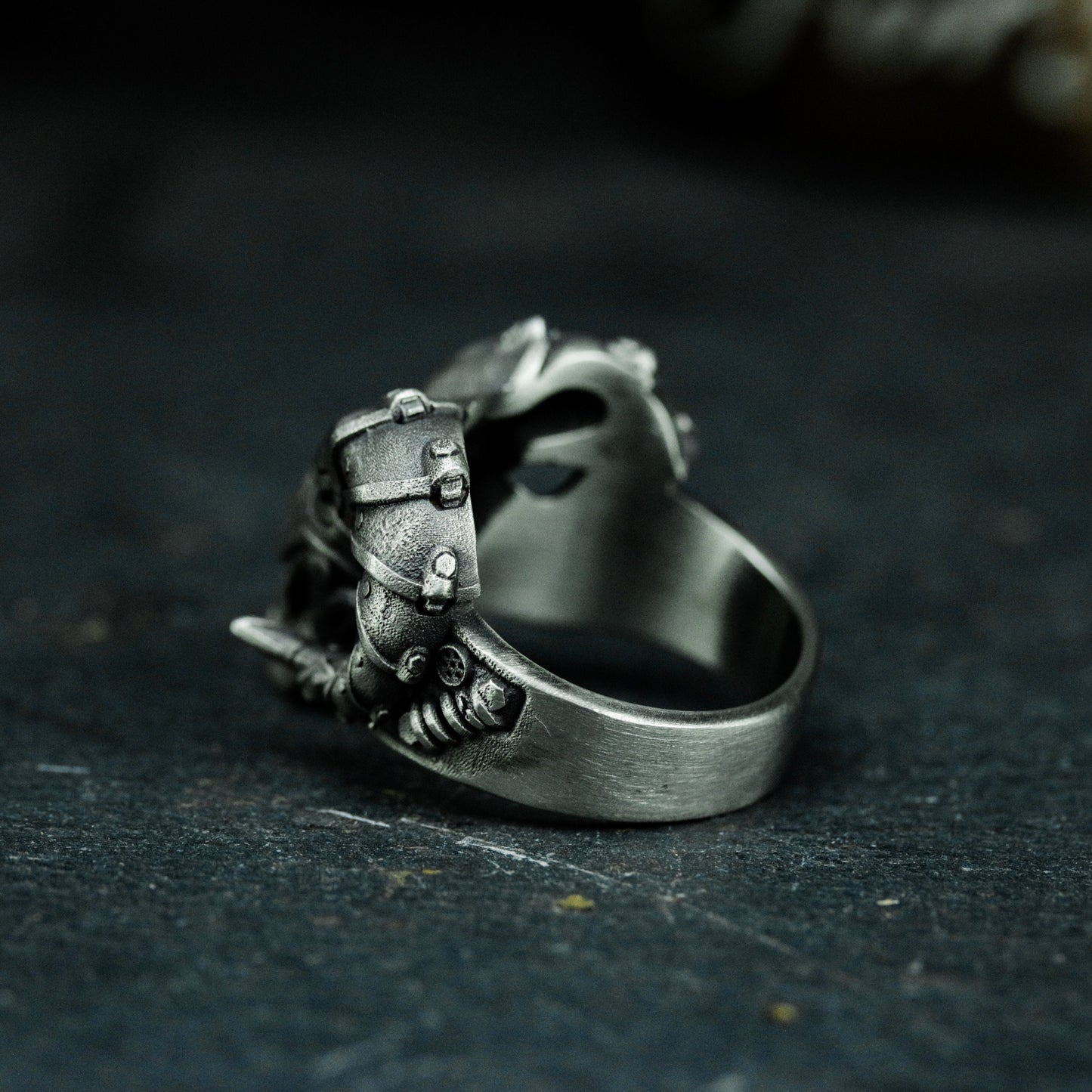 Ram Skull Ring with Mechanical Plating ¨C 925 Sterling Silver Handmade